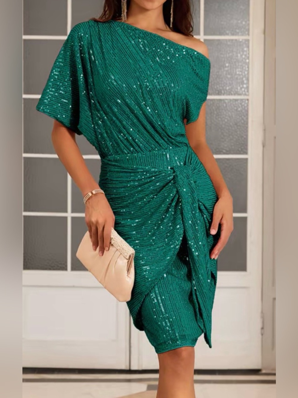 Sequin teal Wrap Dress